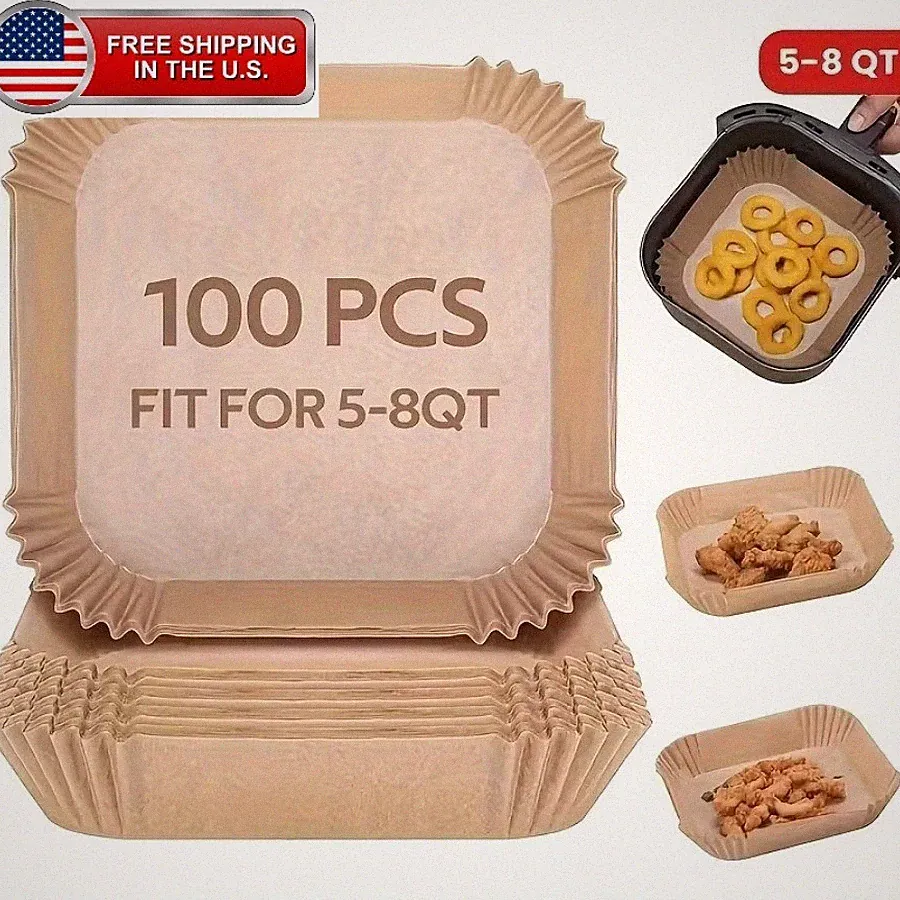 100 Pack Non-Stick Air Fryer Disposable Non-stick Baking Parchment Paper Liners