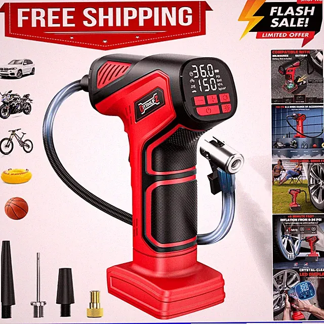 150PSI Tire Inflator Portable Air Compressor: Cordless Air Pump Compatible wi...