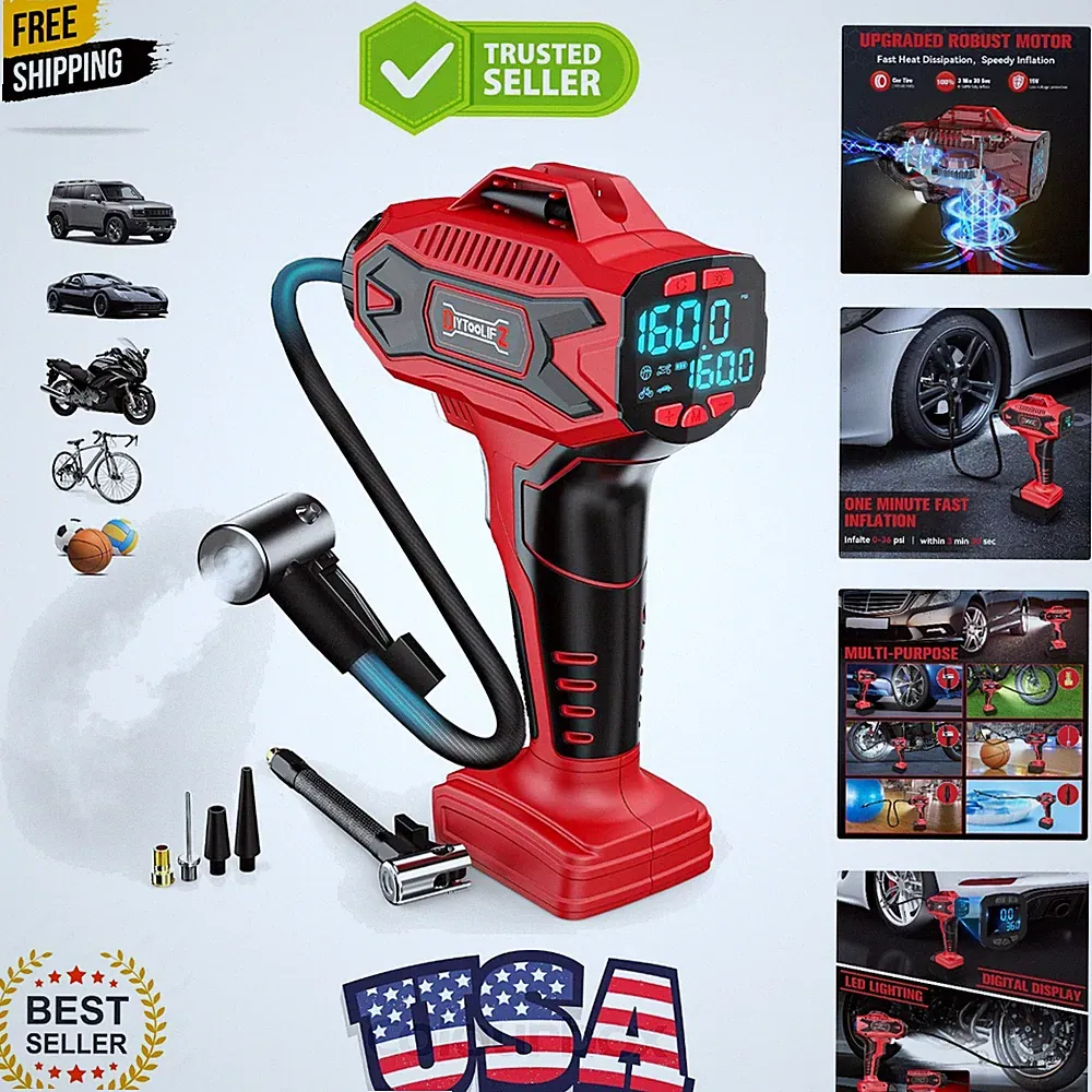 160PSI Cordless Tire Inflator Air Compressor Compatible with Milwauke 18V Bat...