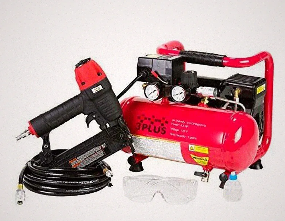 3PLUS HCB050401 18-Gauge Brad Nailer And Quiet Air Compressor Combo NEW/open Box