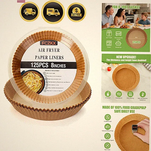 Air Fryer Paper Liners 125Pcs 8-inch Non stick and oil resistant round lined...