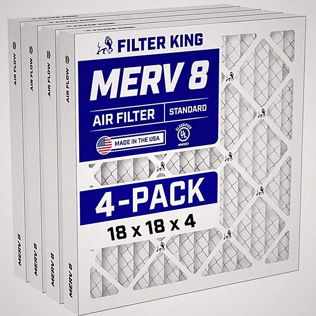 Filter King 18x18x4 Air Filter 4-PACK MERV 8 Actual Size 17.5 x 17.5 x 3.75"