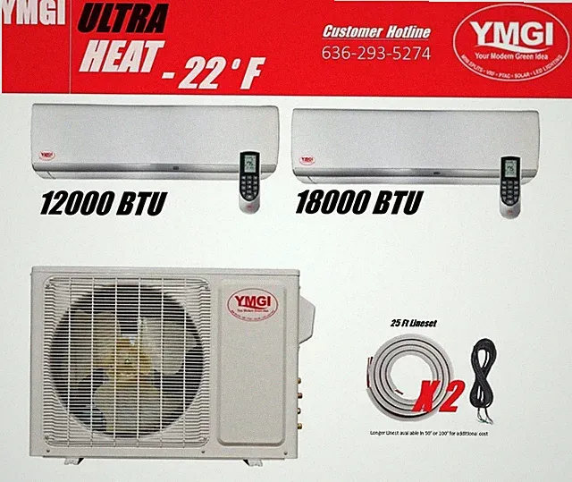 YMGI 30000BTU 12K+18K 2 Zone Ductless Mini Split Air conditioner Heat Pump